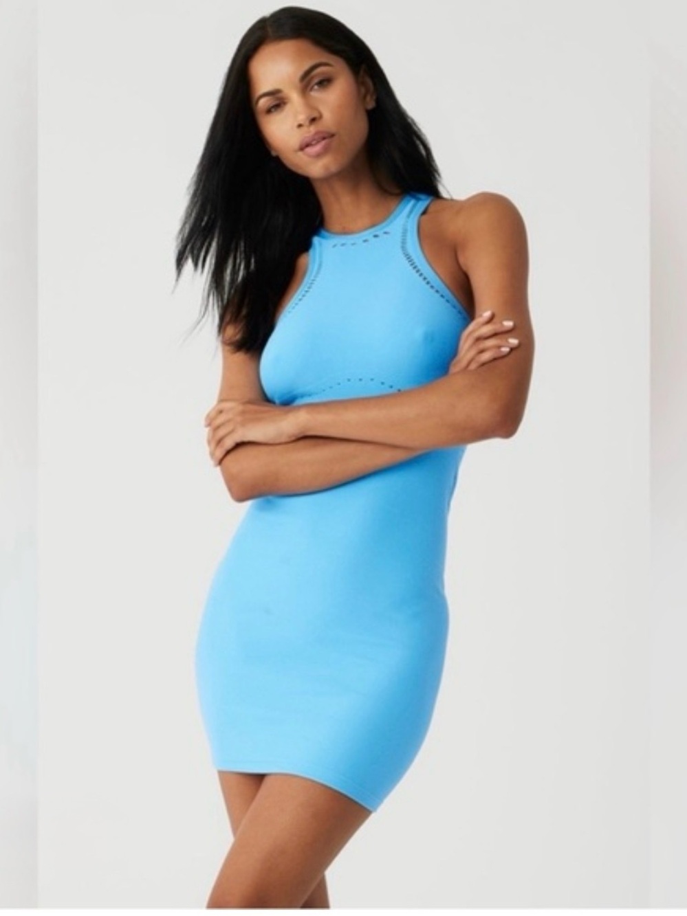 ALO Yoga Seamless Open Air Racerback Mini Dress - Azure Blue